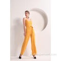 Mulheres cor amarela perna larga Jumpsuit Cami